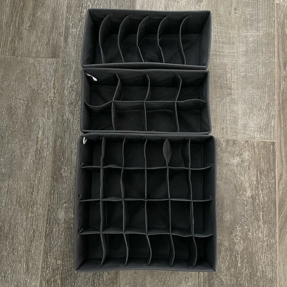 Set of 8 charcoal grey drawer organizers